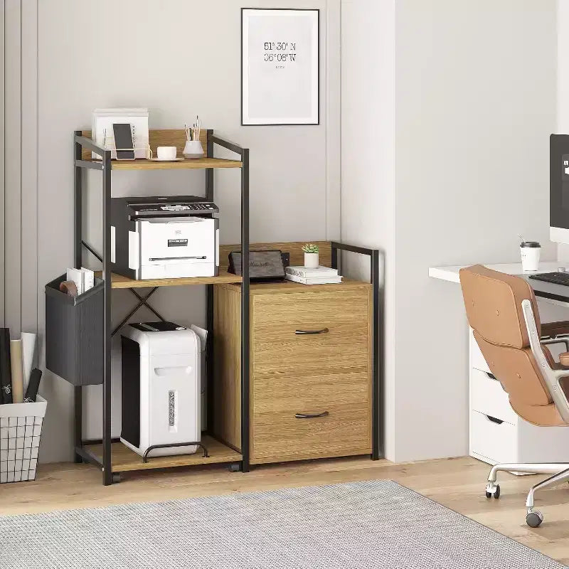 2-Schubladen-Aktenschrank mit Steckdosenleiste, verstellbaren Einlegeböden und RGB-LED, für Brief-/Legal-/A4-Format, Heimbüro