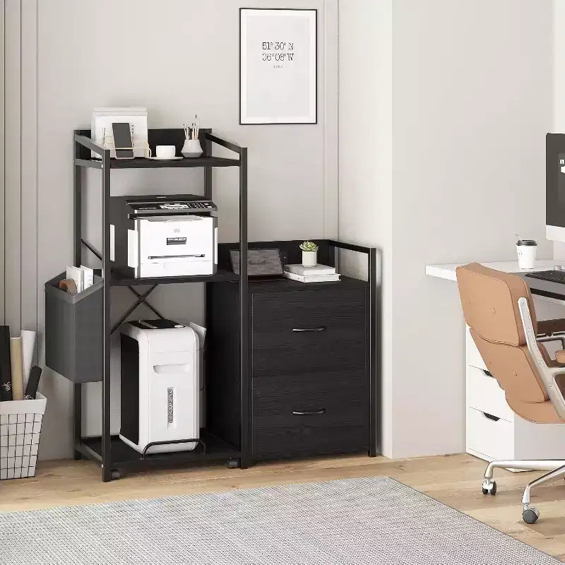 2-Schubladen-Aktenschrank mit Steckdosenleiste, verstellbaren Einlegeböden und RGB-LED, für Brief-/Legal-/A4-Format, Heimbüro