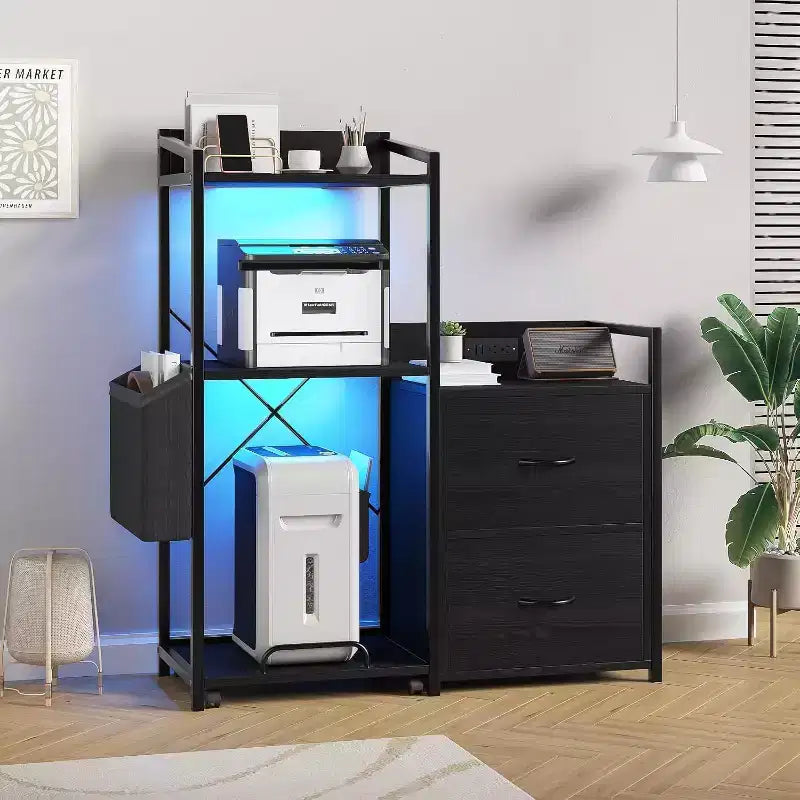 2-Schubladen-Aktenschrank mit Steckdosenleiste, verstellbaren Einlegeböden und RGB-LED, für Brief-/Legal-/A4-Format, Heimbüro