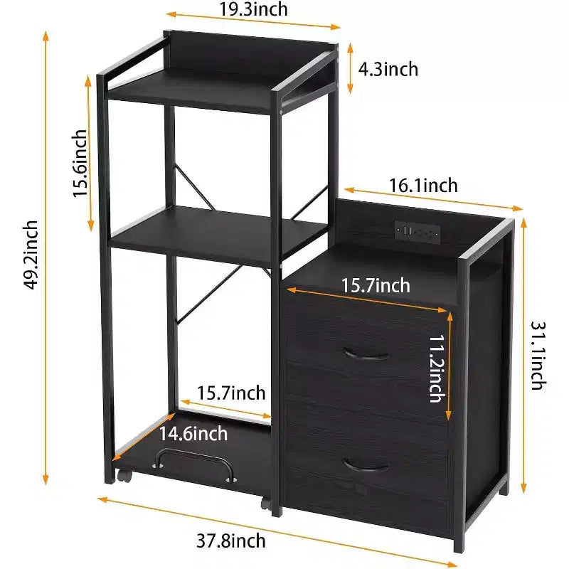 2-Schubladen-Aktenschrank mit Steckdosenleiste, verstellbaren Einlegeböden und RGB-LED, für Brief-/Legal-/A4-Format, Heimbüro