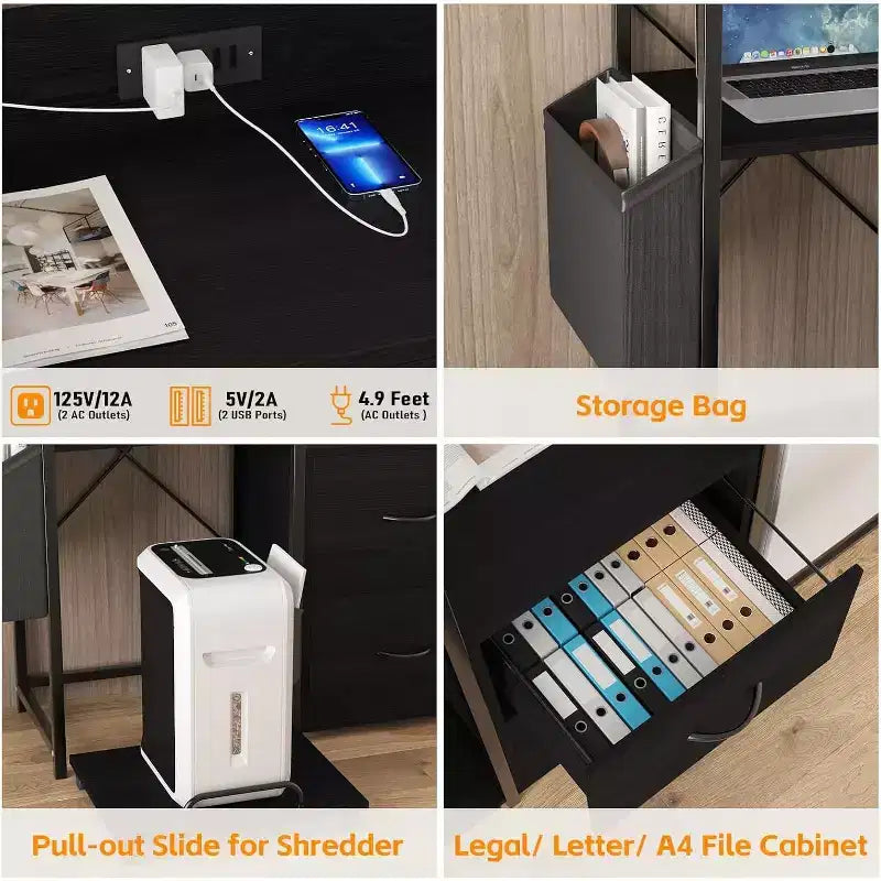 2-Schubladen-Aktenschrank mit Steckdosenleiste, verstellbaren Einlegeböden und RGB-LED, für Brief-/Legal-/A4-Format, Heimbüro