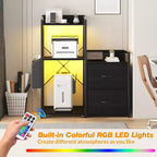 2-Schubladen-Aktenschrank mit Steckdosenleiste, verstellbaren Einlegeböden und RGB-LED, für Brief-/Legal-/A4-Format, Heimbüro