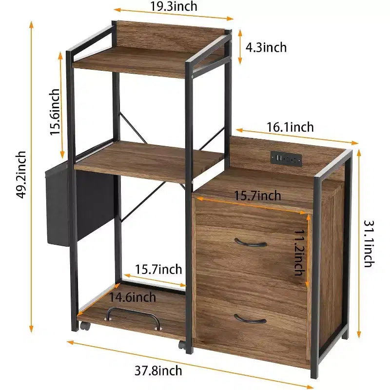 2-Schubladen-Aktenschrank mit Steckdosenleiste, verstellbaren Einlegeböden und RGB-LED, für Brief-/Legal-/A4-Format, Heimbüro