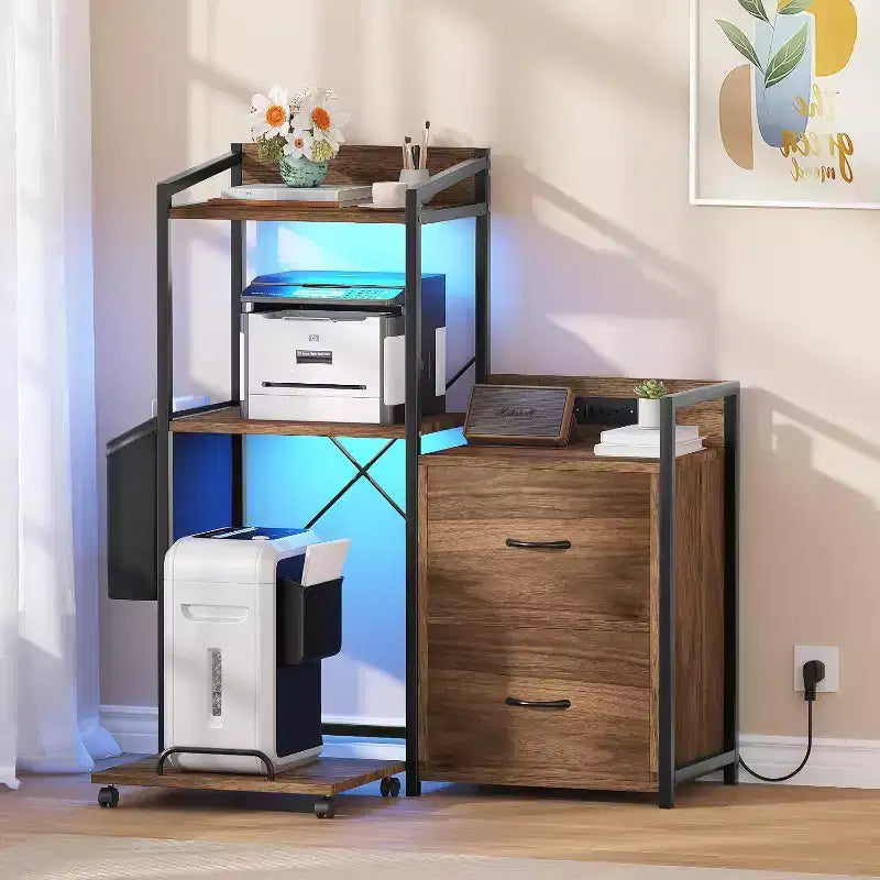2-Schubladen-Aktenschrank mit Steckdosenleiste, verstellbaren Einlegeböden und RGB-LED, für Brief-/Legal-/A4-Format, Heimbüro
