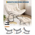 Papasan Schaukelstuhl mit Ottomane, 4-teiliger Eierstuhl mit Stahlrahmen, dickes Kissen, 180 kg Tragkraft