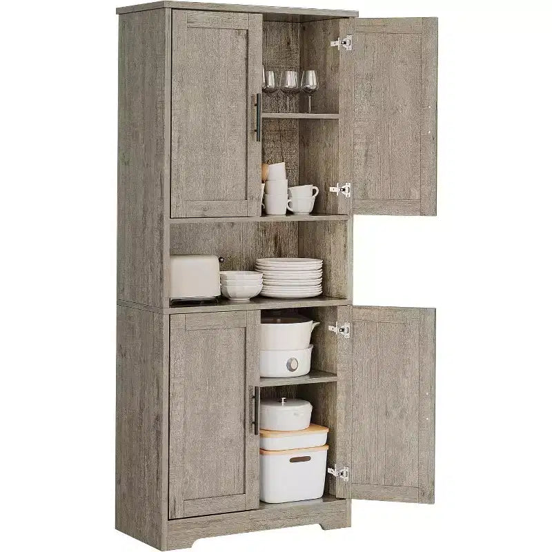 70in Tall Kitchen Pantry Cabinet,Freestanding Storage Cabinet with 4 Doors & Adjustable Shelves,Utility Cupboard for Dining Room,Living Room,Bathroom