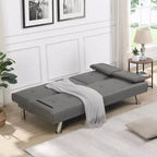 66,9 Zoll PVC/Stoff Verwandlungsfähiges Klapp-Futonsofabett mit Edelstahlbeinen für Wohnzimmer, Büro, Apartment, Schlafzimmer, Schwarz