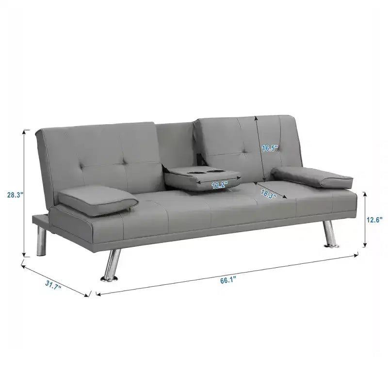 66,9 Zoll PVC/Stoff Verwandlungsfähiges Klapp-Futonsofabett mit Edelstahlbeinen für Wohnzimmer, Büro, Apartment, Schlafzimmer, Schwarz
