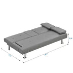 66,9 Zoll PVC/Stoff Verwandlungsfähiges Klapp-Futonsofabett mit Edelstahlbeinen für Wohnzimmer, Büro, Apartment, Schlafzimmer, Schwarz