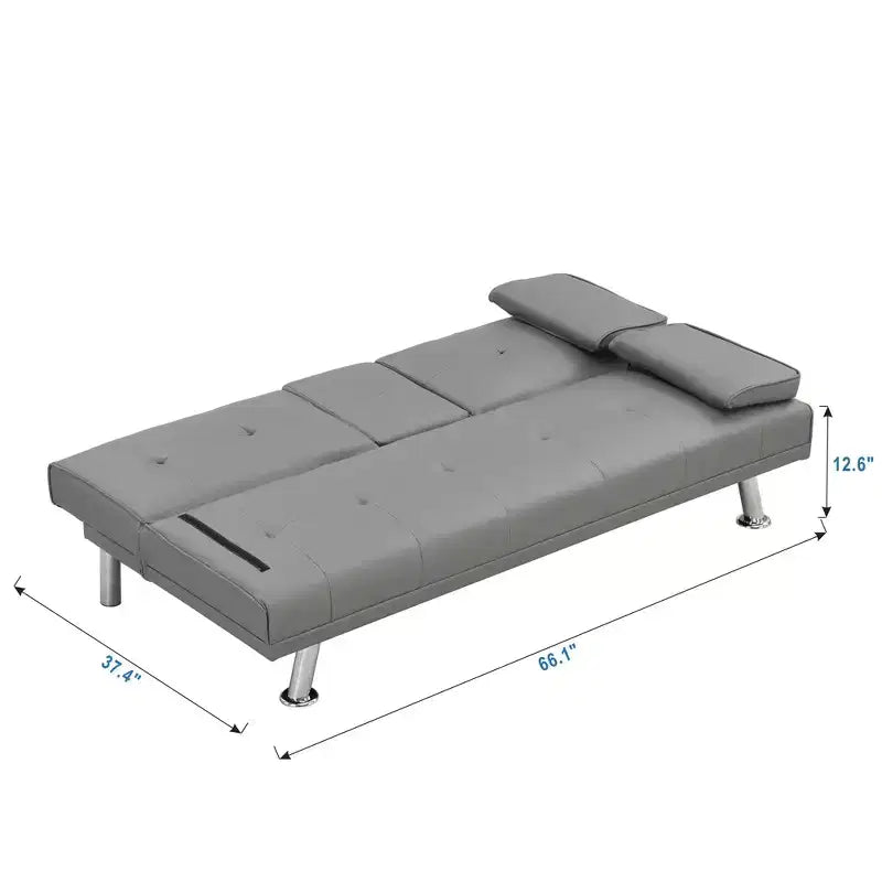 66,9 Zoll PVC/Stoff Verwandlungsfähiges Klapp-Futonsofabett mit Edelstahlbeinen für Wohnzimmer, Büro, Apartment, Schlafzimmer, Schwarz