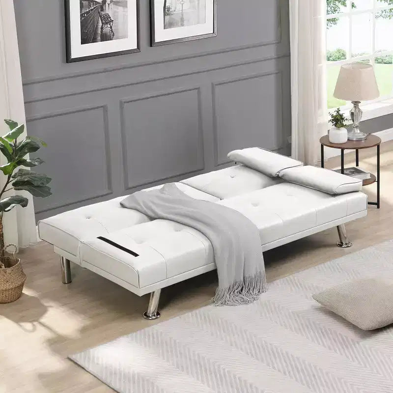 66,9 Zoll PVC/Stoff Verwandlungsfähiges Klapp-Futonsofabett mit Edelstahlbeinen für Wohnzimmer, Büro, Apartment, Schlafzimmer, Schwarz