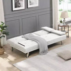 66,9 Zoll PVC/Stoff Verwandlungsfähiges Klapp-Futonsofabett mit Edelstahlbeinen für Wohnzimmer, Büro, Apartment, Schlafzimmer, Schwarz