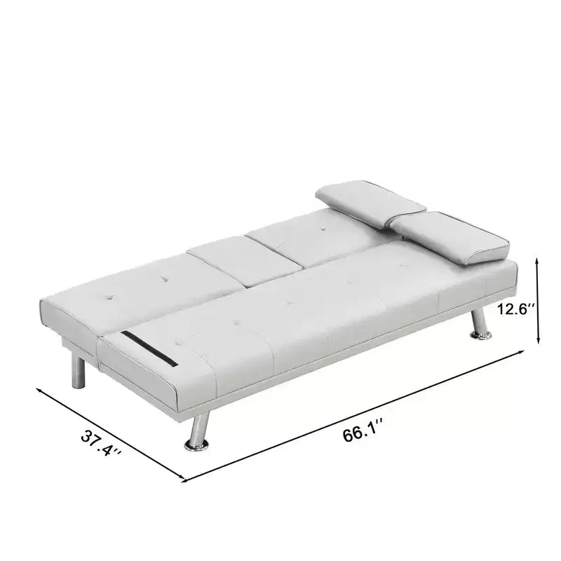 66,9 Zoll PVC/Stoff Verwandlungsfähiges Klapp-Futonsofabett mit Edelstahlbeinen für Wohnzimmer, Büro, Apartment, Schlafzimmer, Schwarz