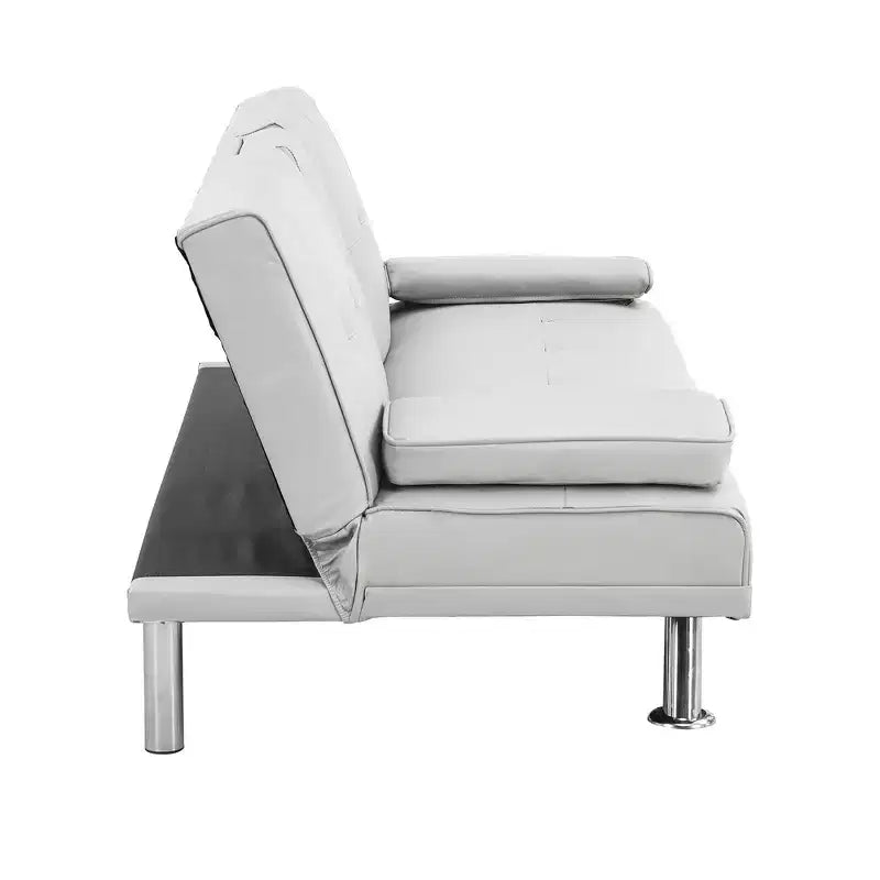 66,9 Zoll PVC/Stoff Verwandlungsfähiges Klapp-Futonsofabett mit Edelstahlbeinen für Wohnzimmer, Büro, Apartment, Schlafzimmer, Schwarz