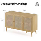 15-Zoll Sideboard mit 3 Rattantüren, modernes Küchenschrank-Konsol, geeignet für Eingangsbereich oder Wohnzimmer, Naturfarben
