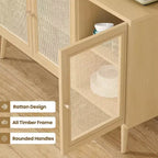 15-Zoll Sideboard mit 3 Rattantüren, modernes Küchenschrank-Konsol, geeignet für Eingangsbereich oder Wohnzimmer, Naturfarben
