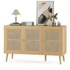 15-Zoll Sideboard mit 3 Rattantüren, modernes Küchenschrank-Konsol, geeignet für Eingangsbereich oder Wohnzimmer, Naturfarben