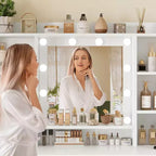 Schminktisch mit beleuchtetem Spiegel, 9 Schubladen & 6 Ablagen, 3 Beleuchtungsmodi, Steckdosen & USB-Anschlüssen â€?Weißer Make-up-Tisch