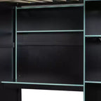 Gaming-Hochbett in voller Größe mit Schreibtisch und RGB-Beleuchtung, Hochbettgestell aus Vollholz mit Kleiderschrank und Staufächern