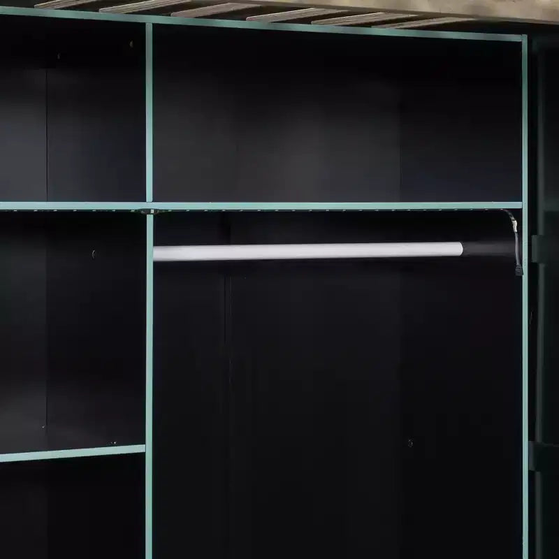 Gaming-Hochbett in voller Größe mit Schreibtisch und RGB-Beleuchtung, Hochbettgestell aus Vollholz mit Kleiderschrank und Staufächern
