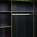 Gaming-Hochbett in voller Größe mit Schreibtisch und RGB-Beleuchtung, Hochbettgestell aus Vollholz mit Kleiderschrank und Staufächern
