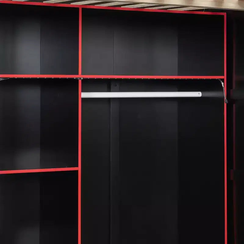 Gaming-Hochbett in voller Größe mit Schreibtisch und RGB-Beleuchtung, Hochbettgestell aus Vollholz mit Kleiderschrank und Staufächern