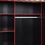 Gaming-Hochbett in voller Größe mit Schreibtisch und RGB-Beleuchtung, Hochbettgestell aus Vollholz mit Kleiderschrank und Staufächern