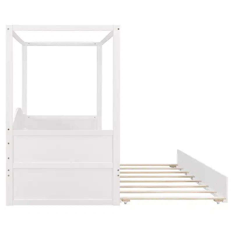 Tagesbett in Zwillingsgröße mit Ausziehbett und Himmel