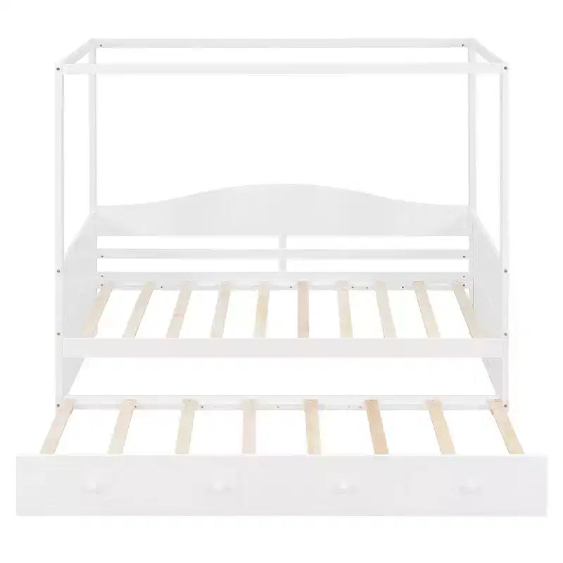 Tagesbett in Zwillingsgröße mit Ausziehbett und Himmel