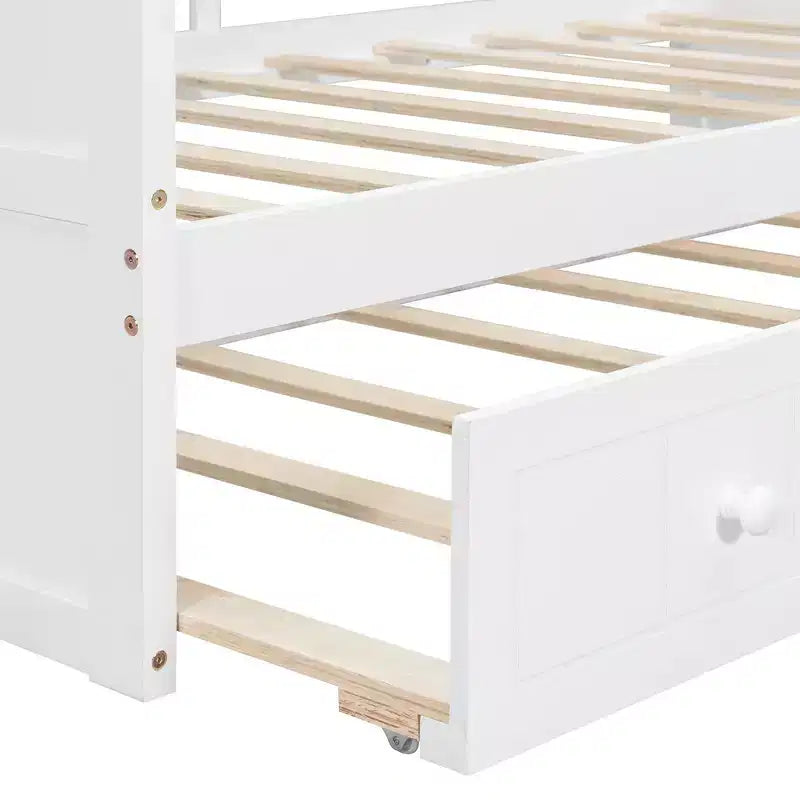 Tagesbett in Zwillingsgröße mit Ausziehbett und Himmel