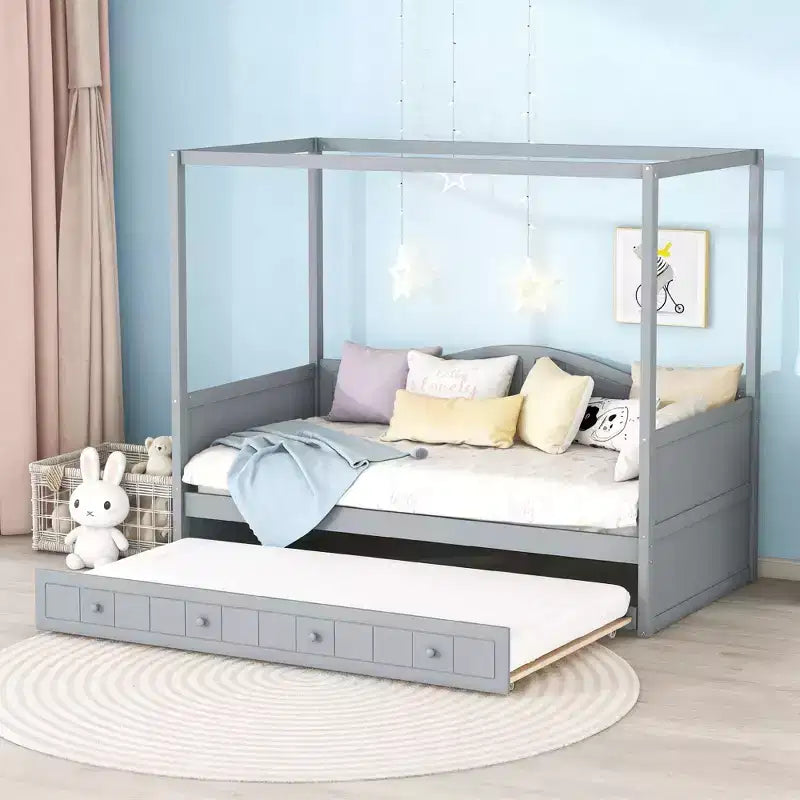  Twin Size Daybed with Trundle and Canopy