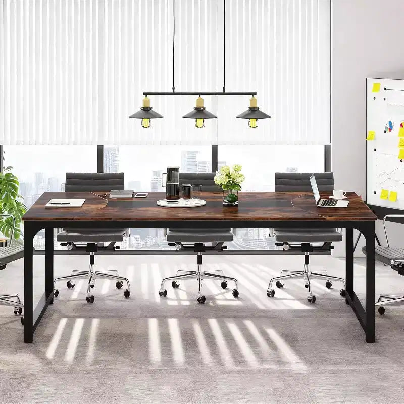  70.9-Inch Conference Table for 6 People, Industrial Modern Meeting and Seminar Boardroom Table for Office, Rustic Brown