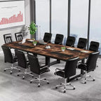 Industrieller Konferenztisch für 6 Personen, 70,9" rechteckiger Besprechungstisch mit Stahlbeinen – Rustikales Braun