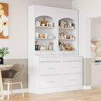  Tatton Modern 83.7 Kitchen Pantry with Faux Marble Top, Storage Drawers and Shelves, White