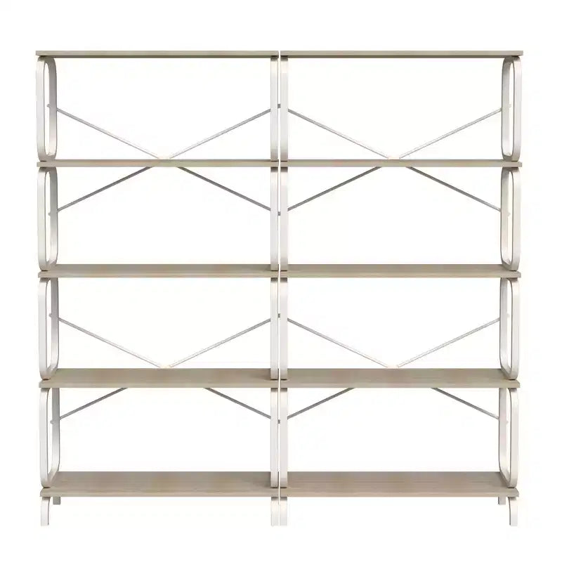 63 5-Tier Industrial shelf, White MDF+Iron Frame Open Bookcase (Anti-Tipping Home Office/Living Room Organizer)