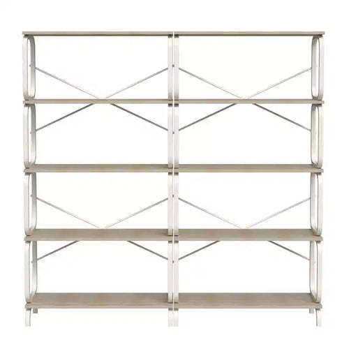 63 5-Tier Industrial shelf, White MDF+Iron Frame Open Bookcase (Anti-Tipping Home Office/Living Room Organizer)