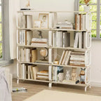 5-stufiges Industrieregal, weißes MDF+Eisenrahmen offenes Bücherregal (Anti-Kipp Home Office/Wohnzimmer Organizer)