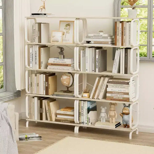 5-stufiges Industrieregal, weißes MDF+Eisenrahmen offenes Bücherregal (Anti-Kipp Home Office/Wohnzimmer Organizer)