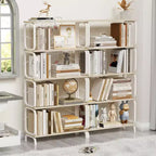 5-stufiges Industrieregal, weißes MDF+Eisenrahmen offenes Bücherregal (Anti-Kipp Home Office/Wohnzimmer Organizer)