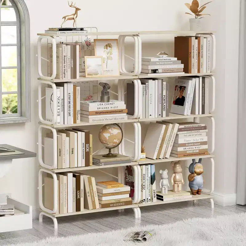 5-stufiges Industrieregal, weißes MDF+Eisenrahmen offenes Bücherregal (Anti-Kipp Home Office/Wohnzimmer Organizer)
