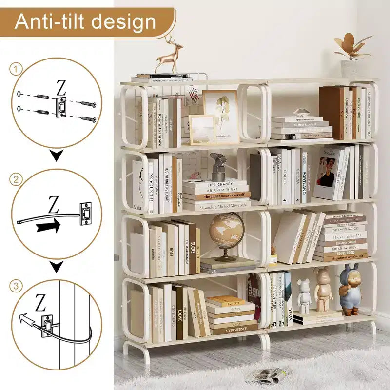 5-stufiges Industrieregal, weißes MDF+Eisenrahmen offenes Bücherregal (Anti-Kipp Home Office/Wohnzimmer Organizer)