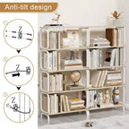 5-stufiges Industrieregal, weißes MDF+Eisenrahmen offenes Bücherregal (Anti-Kipp Home Office/Wohnzimmer Organizer)