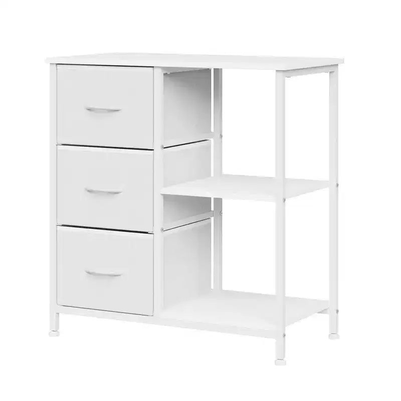 Aktenschrank mit 3 Schubladen, vertikaler Aktenschrank mit 3 Etagen und offenen Ablagen und Metallrahmen, Druckerunterschrank aus Holz, kleiner Nachttisch für Schlafzimmer und Büro