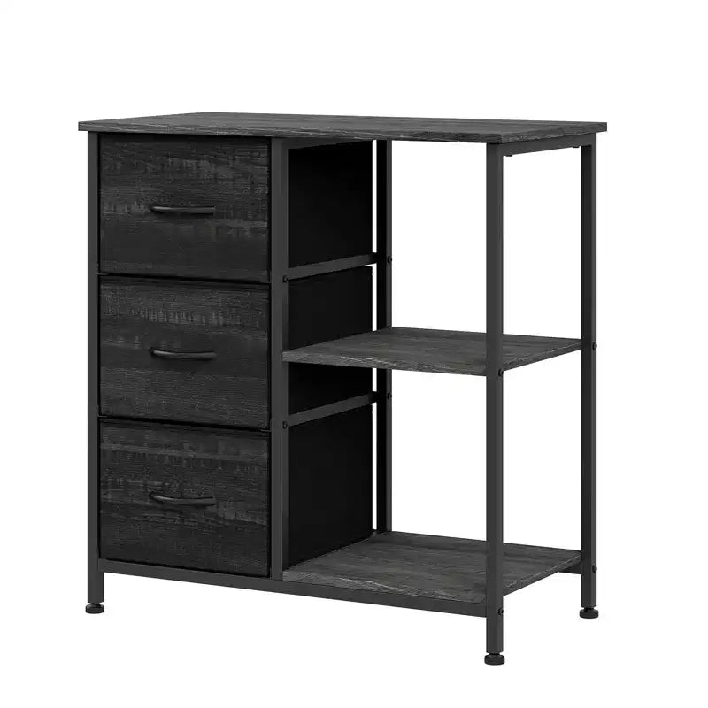 Aktenschrank mit 3 Schubladen, vertikaler Aktenschrank mit 3 Etagen und offenen Ablagen und Metallrahmen, Druckerunterschrank aus Holz, kleiner Nachttisch für Schlafzimmer und Büro