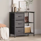3 Drawer File Cabinet, 3 Tier Vertical Filing Cabinet with Open Shelves & Metal Frame, Wood Printer Stand, Small Bedside Table for Bedroom Office