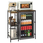 Mini Fridge Stand with Storage Shelves, 3 Tier Wooden Kitchen Bakers Rack, Freestanding Utility Microwave Stand, Coffee Bar Table for Dorm Kitchen