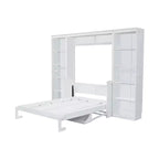 Schrankbett mit ausklappbarem Schreibtisch & Bücherregal-Stauraum, wandmontiertes Doppel-/Queensize-Plattformbett, massives Kiefernholz & MDF, Dunkelbraun oder Weiß