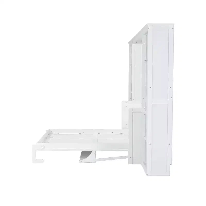 Schrankbett mit ausklappbarem Schreibtisch & Bücherregal-Stauraum, wandmontiertes Doppel-/Queensize-Plattformbett, massives Kiefernholz & MDF, Dunkelbraun oder Weiß