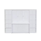 Schrankbett mit ausklappbarem Schreibtisch & Bücherregal-Stauraum, wandmontiertes Doppel-/Queensize-Plattformbett, massives Kiefernholz & MDF, Dunkelbraun oder Weiß