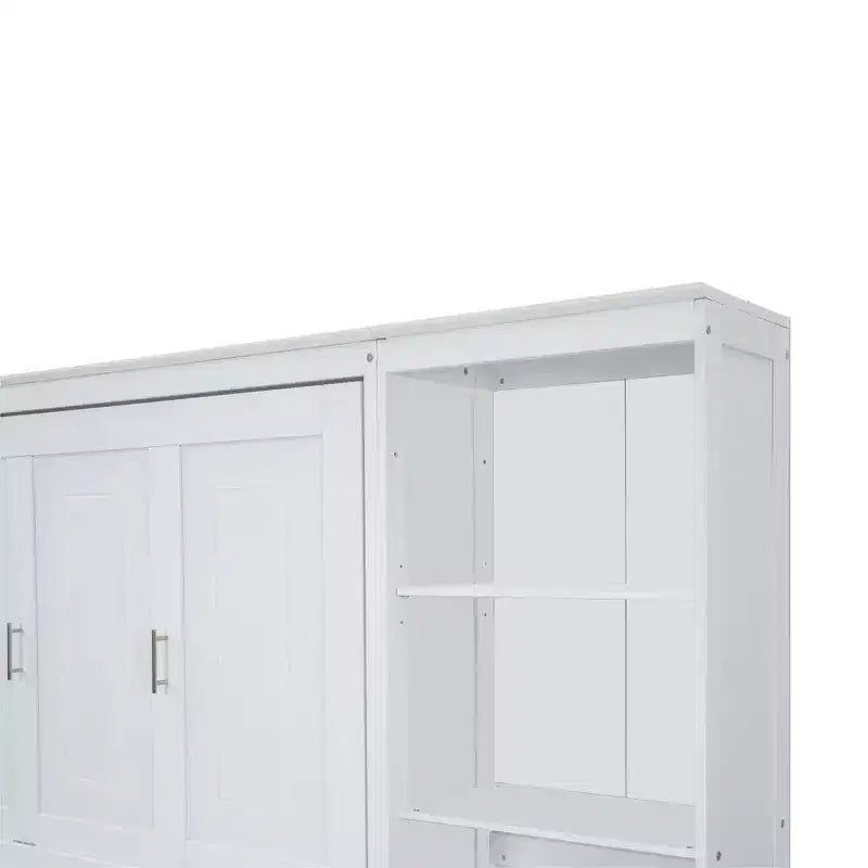 Schrankbett mit ausklappbarem Schreibtisch & Bücherregal-Stauraum, wandmontiertes Doppel-/Queensize-Plattformbett, massives Kiefernholz & MDF, Dunkelbraun oder Weiß